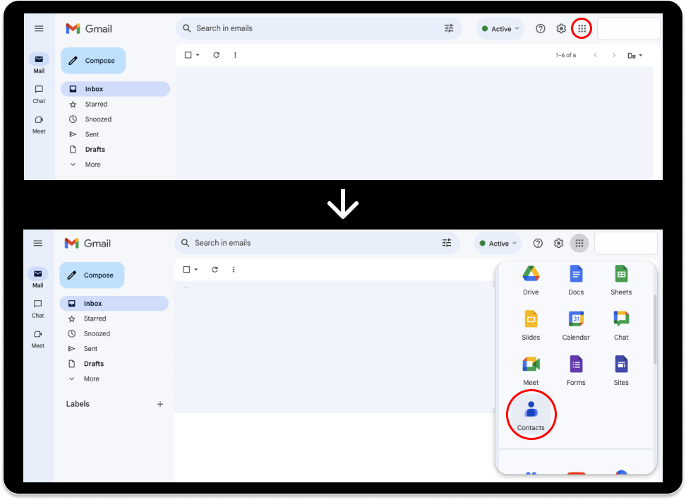 Google Mail contacts view